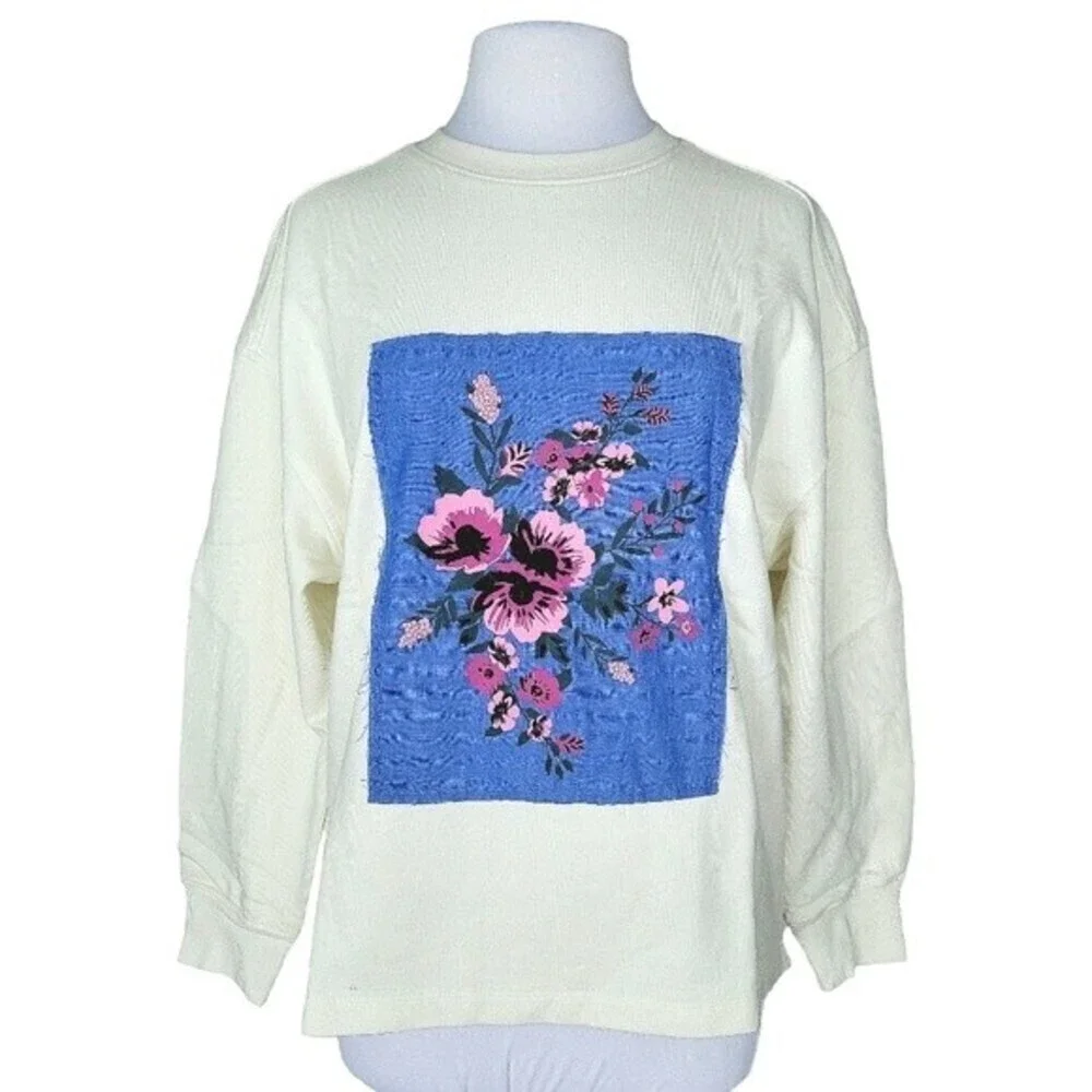 BP NWT Ivory Floral Graphic Oversized Crewneck Sweater Size S